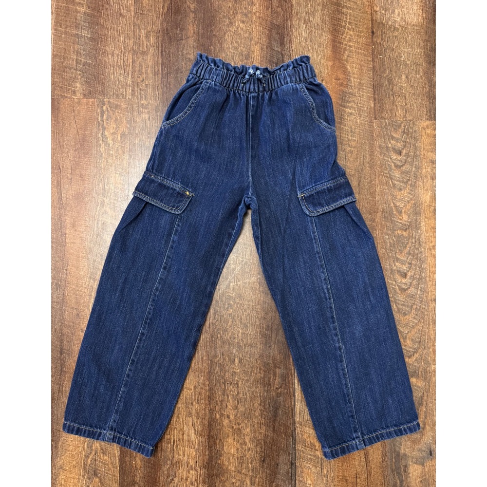 Zara Kids Girls Size 10 Denim Cargo Pants Paperbag Waist Wide Leg Jeans